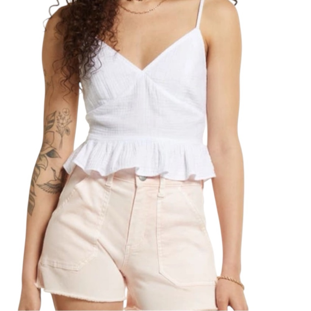 BP. Women’s V Neck‎ Spaghetti Strap Gauze Peplum Camisole Top  Sz S